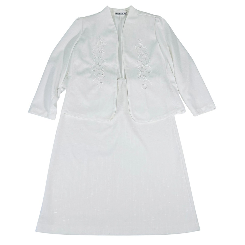 Vintage Pablo Collection 14P White Skirt Suit Embroidered Blazer Made USA